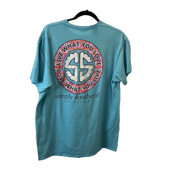 Simply Southern Teal Blue What You Love Graphic Tee Shirt Womens Size L - Picture 1 of 6